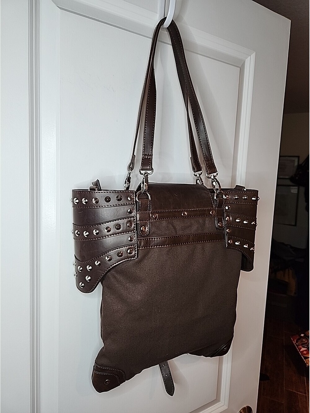 Restyle Brown Studded Bag Armor Steampunk Goth Rocker Medieval Purse Bag NWT - Picture 8 of 9